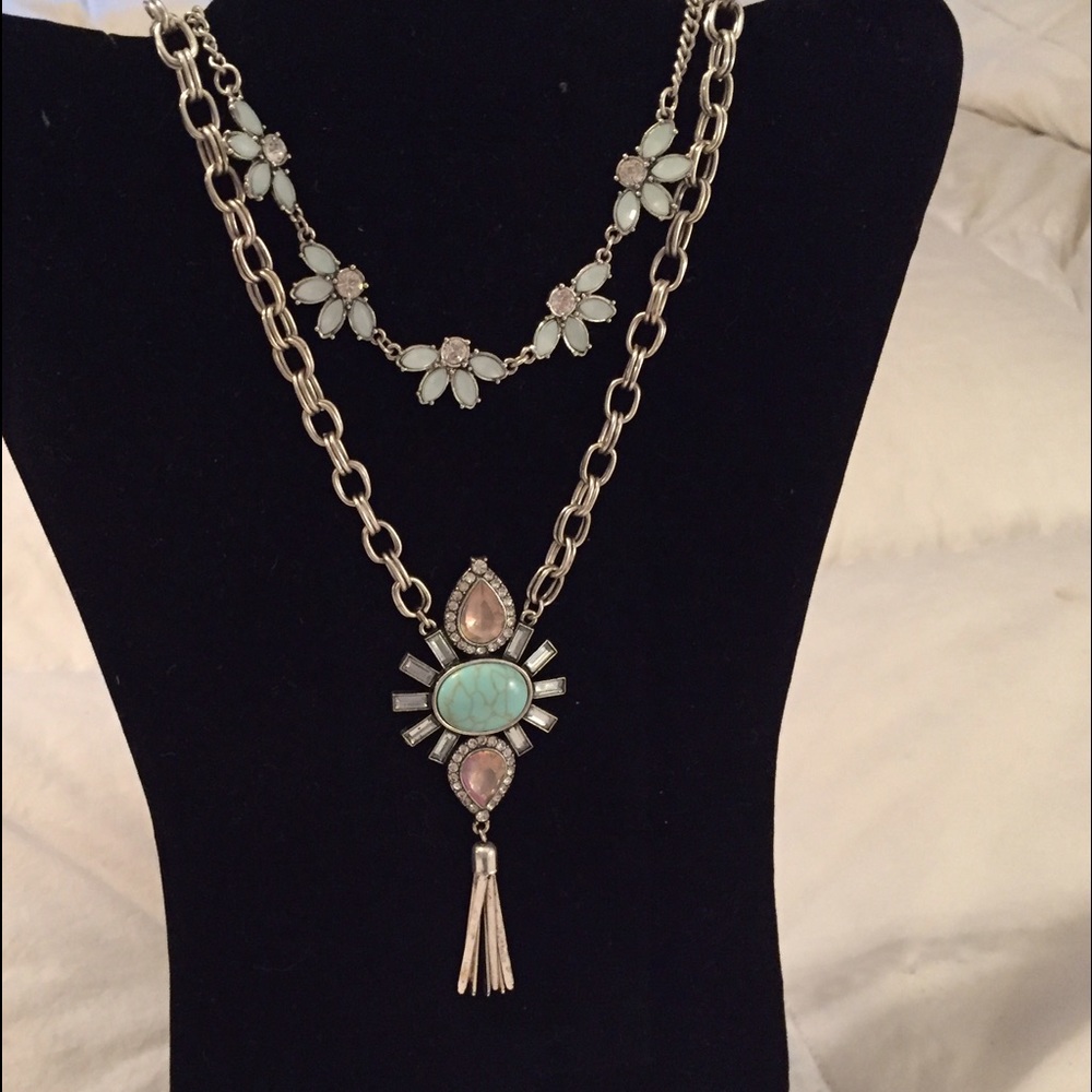 Light Blue and Silver Set. 2 Necklaces in One!