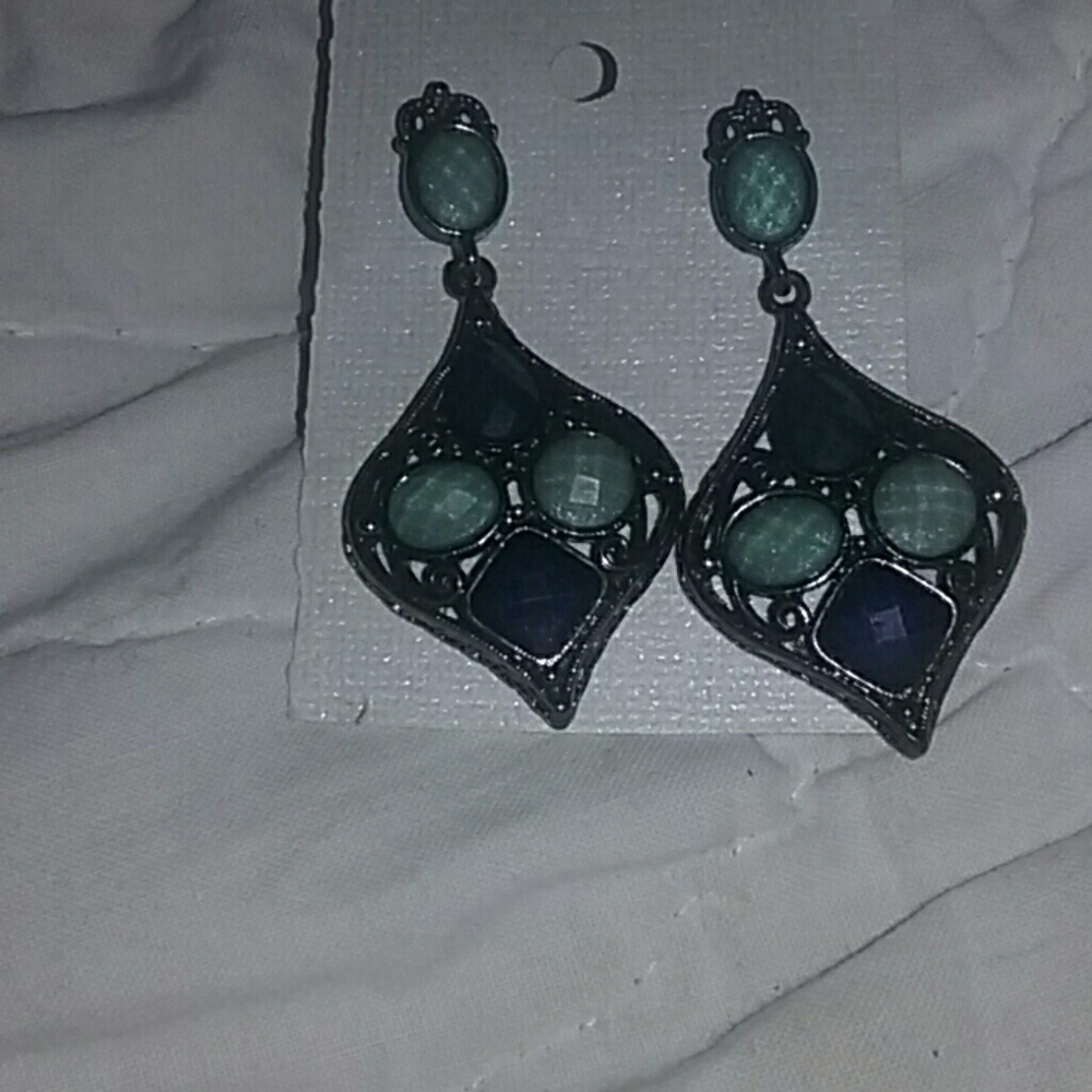 Blue, turquoise post dangling earrings