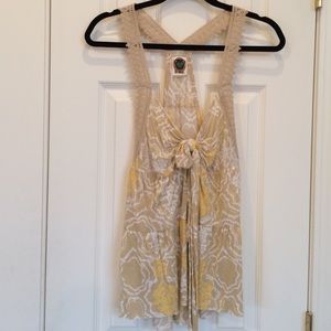 Free People Printed Top with Lace Detail