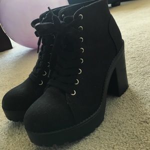 Black Canvas Combat Heels