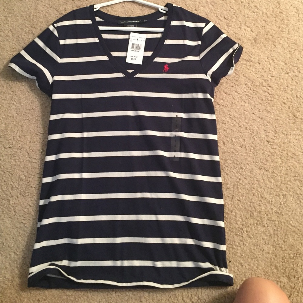 Striped Navy/white Ralph Lauren vneck