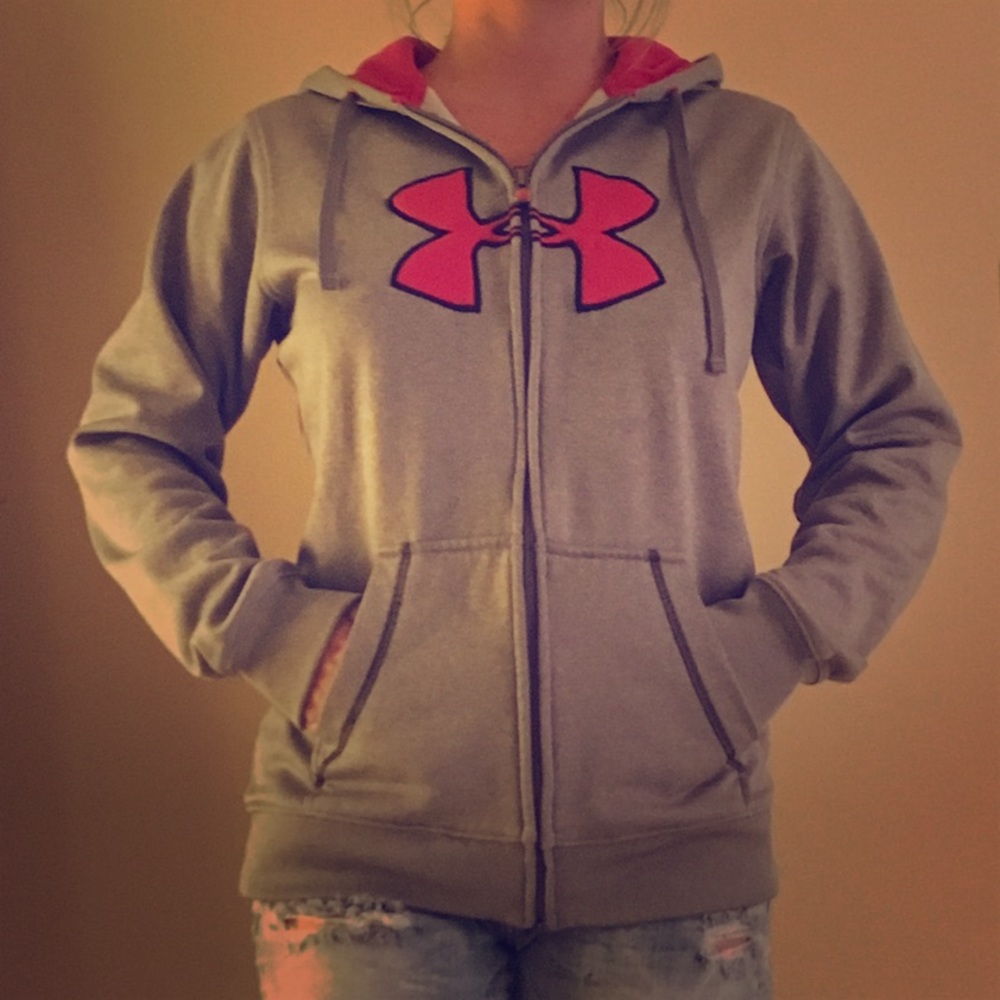 Under Armour grey and pink hoodie