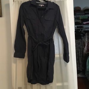 Navy flannel shirtdress with tie belt