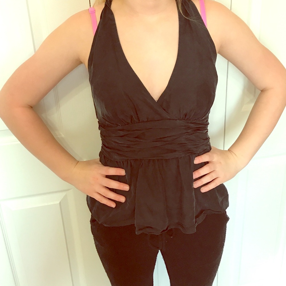 Bebe peplum silk halter top