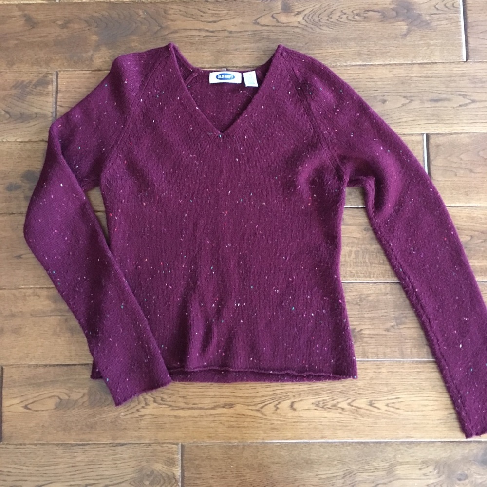 Old Navy Burgundy Speckled V-Neck Sweater