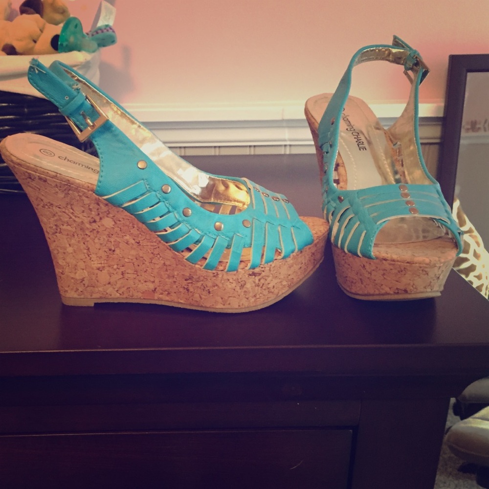 Never worn Teal wedges