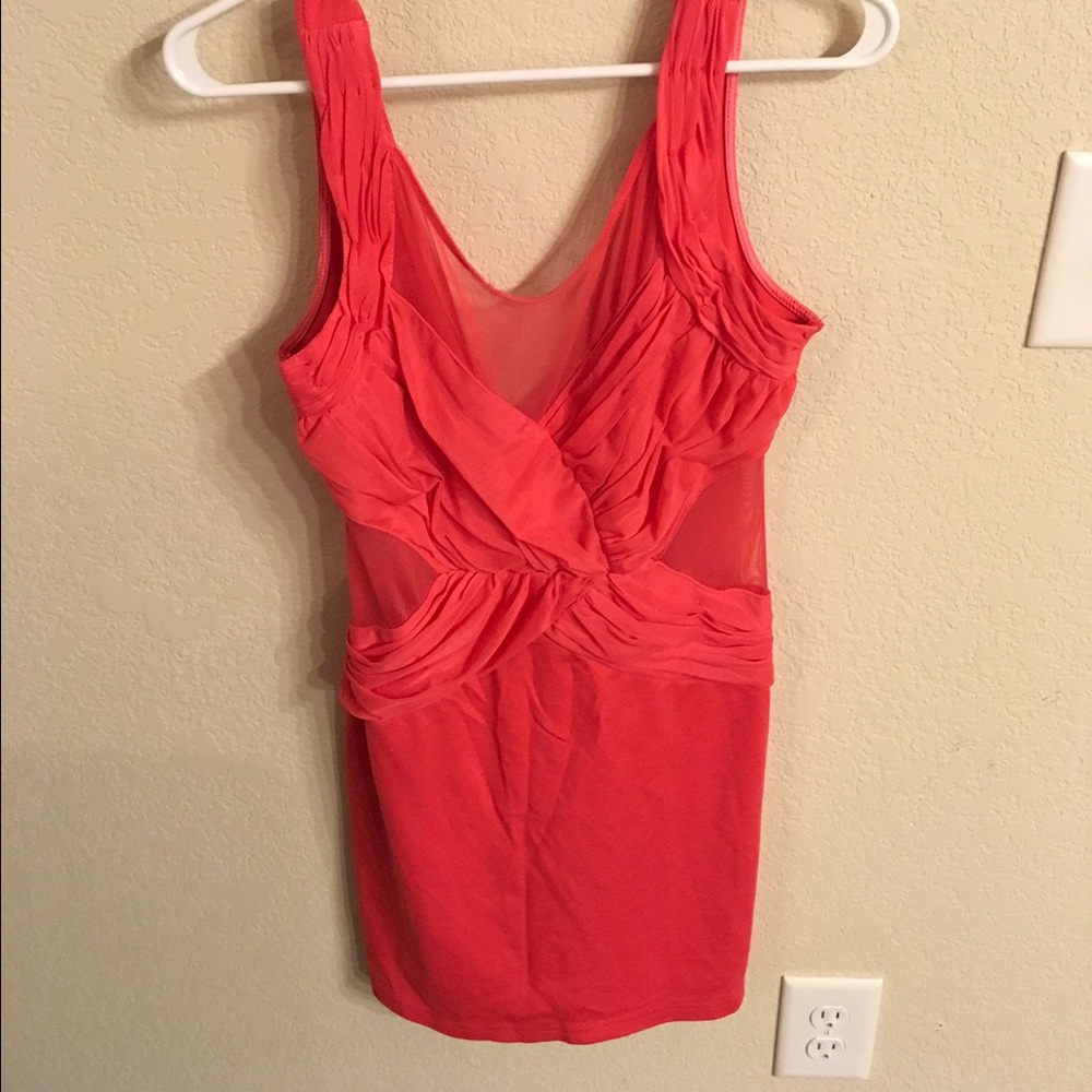 Coral Dress with Mesh Cutouts