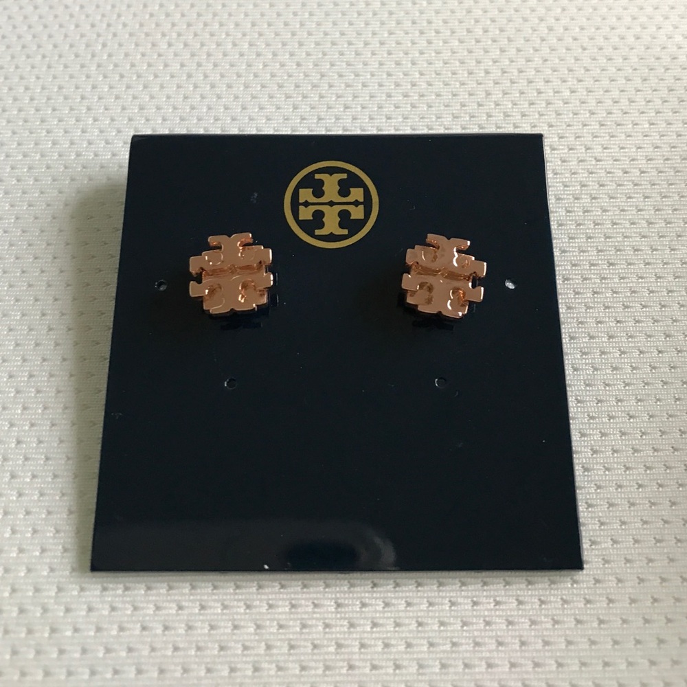 Tory Burch Rose Gold Logo Stud Earrings