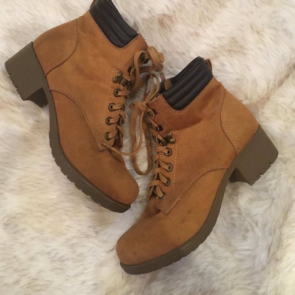 Tan boots with Faux Leather Trim