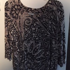 Beige and black long sleeve silky T.