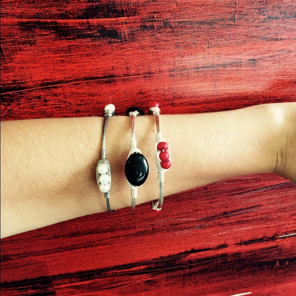 Set of three wire wrapped bangles