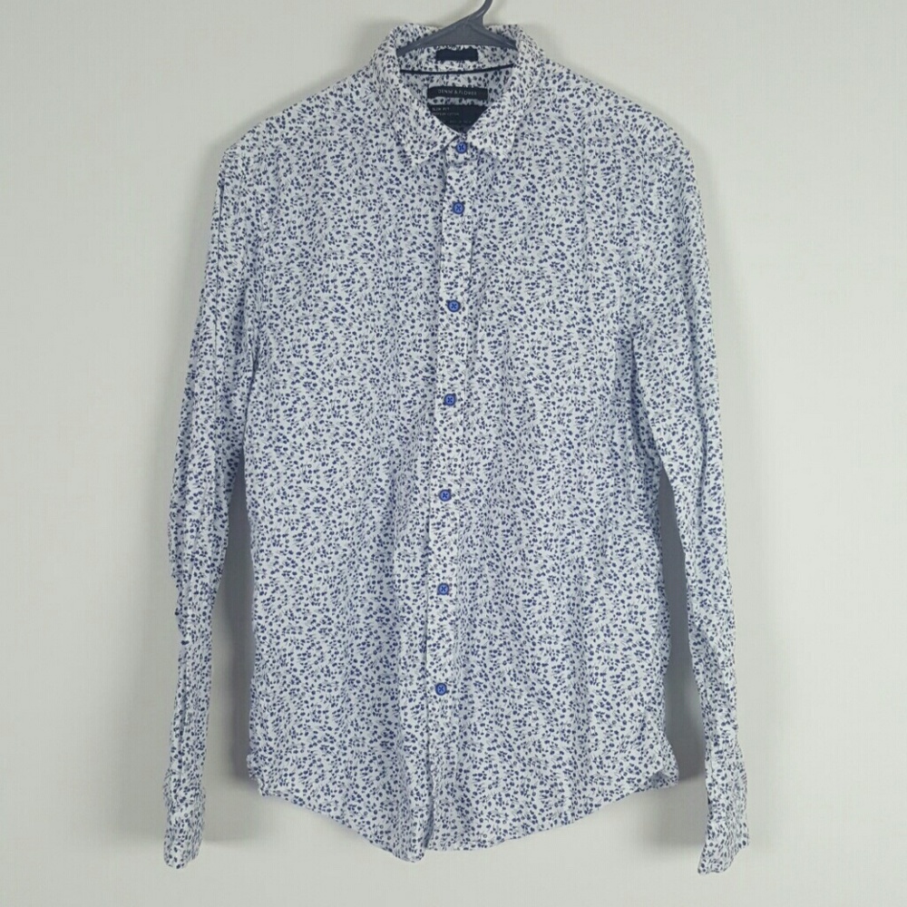 White and Blue Floral Button Down