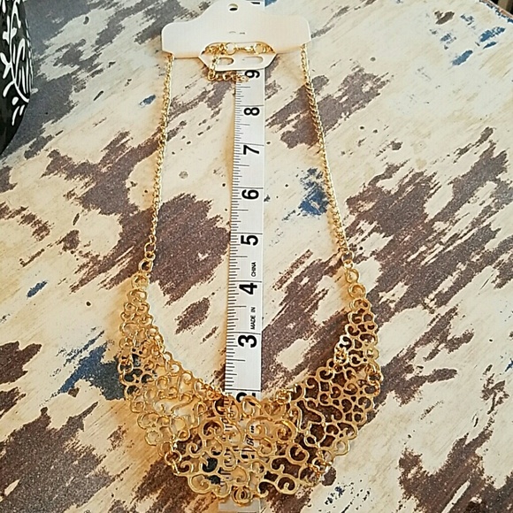 Gold Toned Statement Filigree Fashion Necklace - Picture 3 of 4