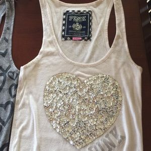 PINK Victoria Secret tank - white with bling