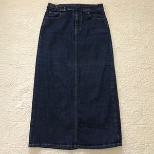 Mid Length Stretch Denim Skirt