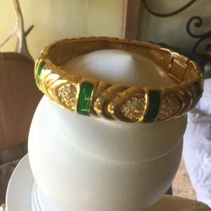 Gold, Green, and Rhinestone Bracelet