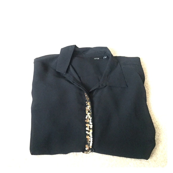 Apt 9 sheer black collared blouse with gold - Picture 1 of 2