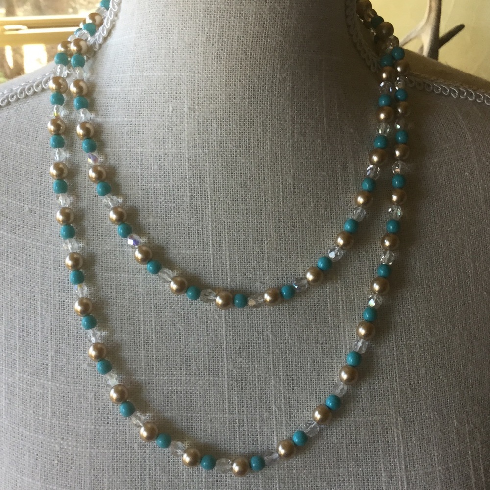 Turquoise and Gold Beaded Necklace