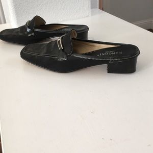 Italian black slip on slides.