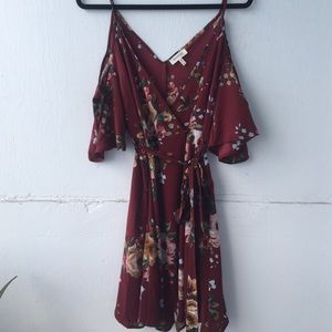 XL cold shoulder wrap dress tunic burgundy floral