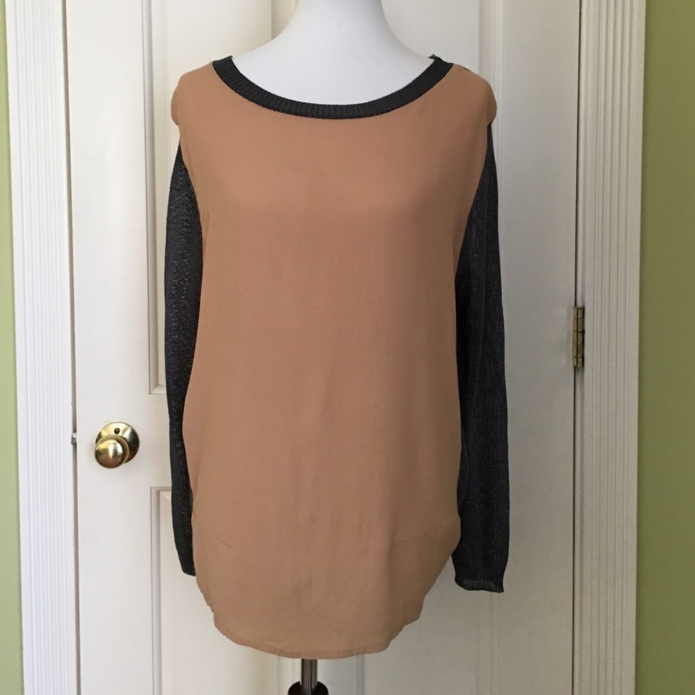 Flowy Blouse with Knit Sleeves