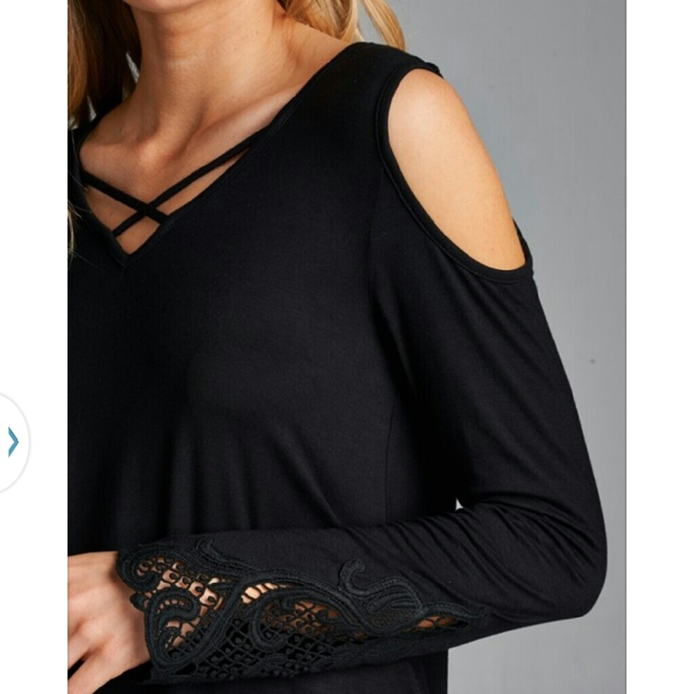 LAST ONE! Crochet Detail Cold Shoulder Top