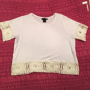 Aqua cropped shirt with crocheted trim