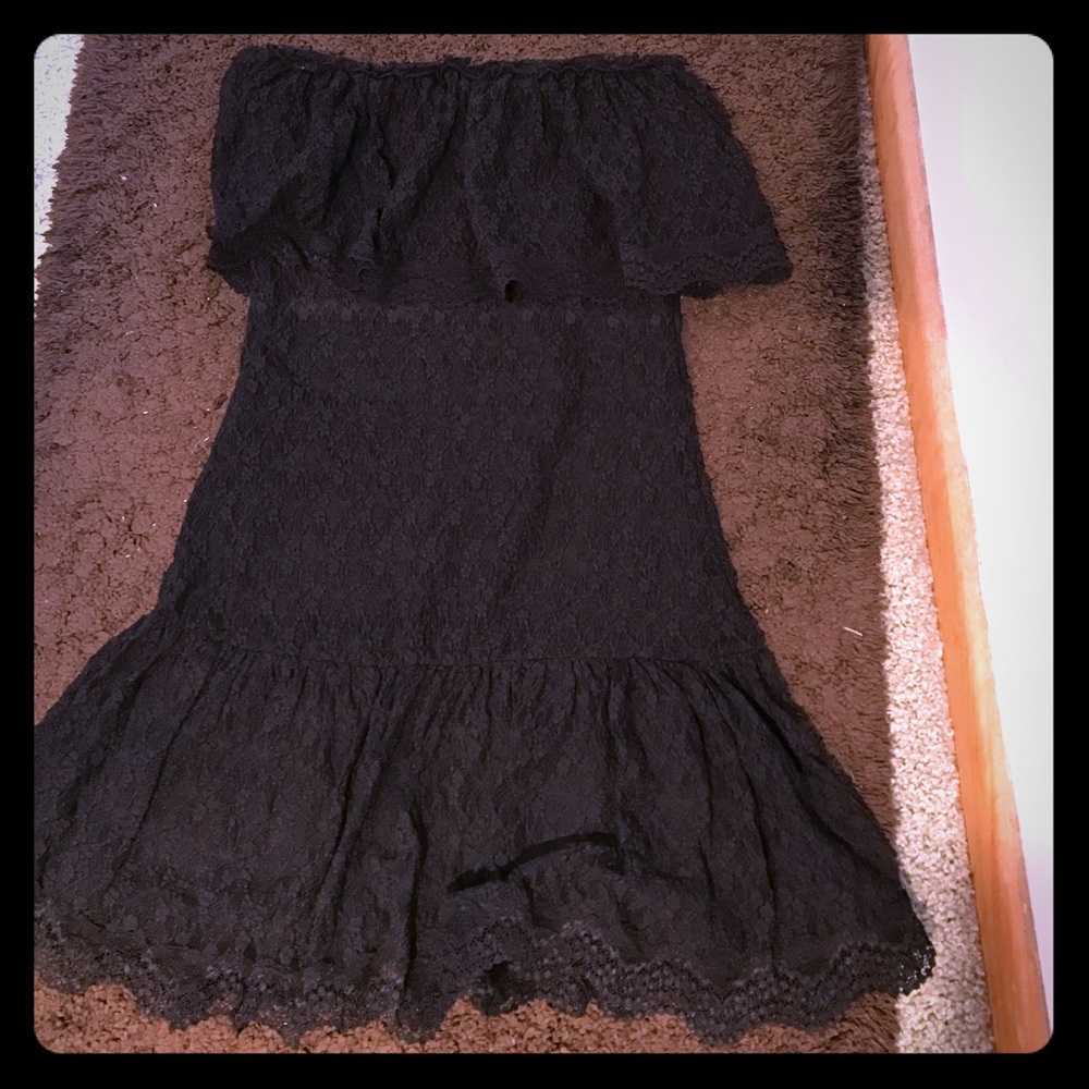 Strapless black lace dress