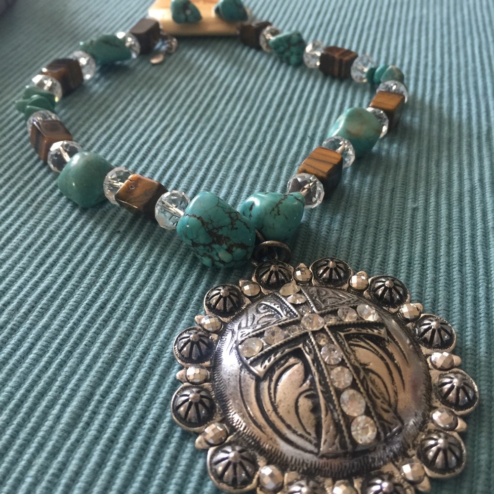 Turquoise and brown western necklace/earring set - Picture 2 of 4