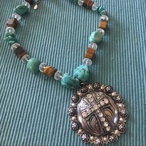 Turquoise and brown western necklace/earring set
