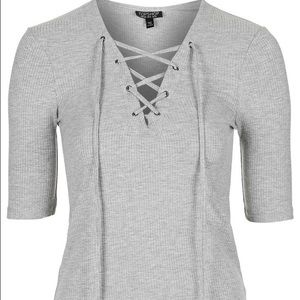 Topshop Grey Laceup Top