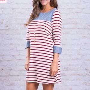 Chambray Striped Burgundy Dress