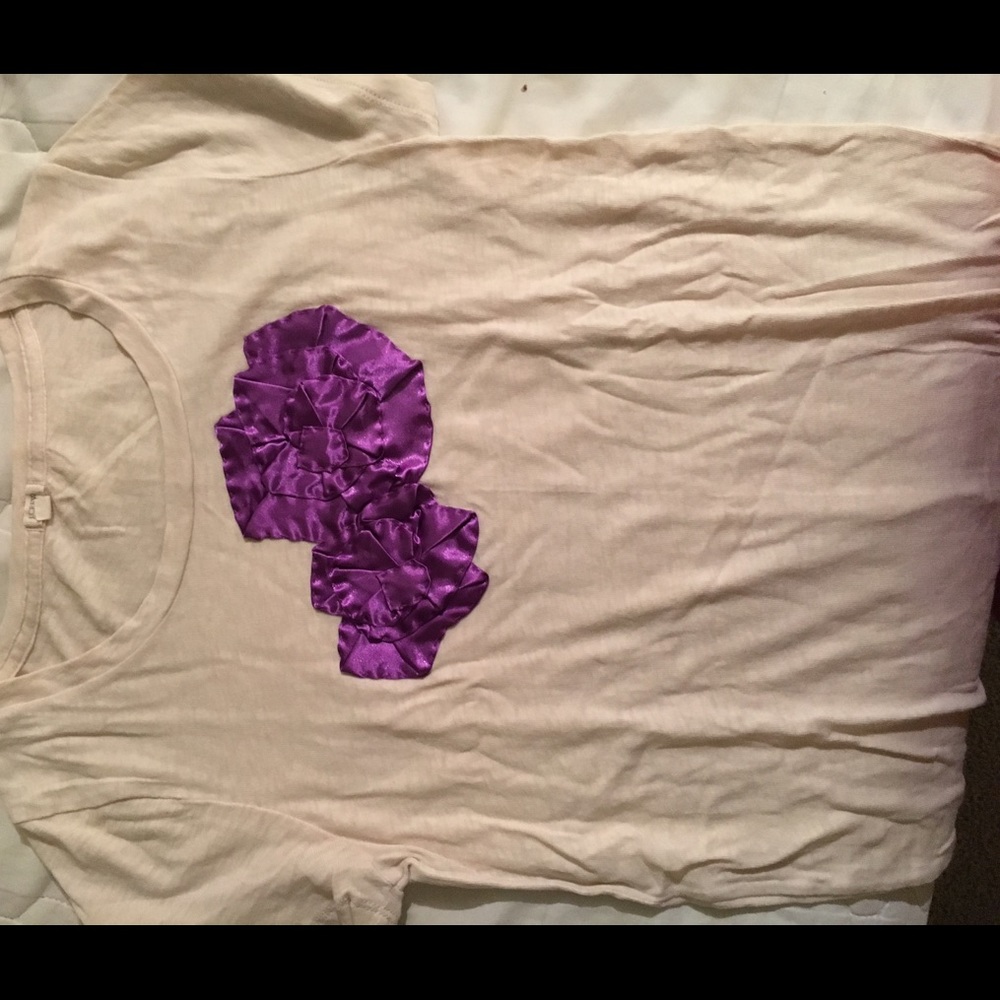 J.Crew purple silk flower appliqué shirt