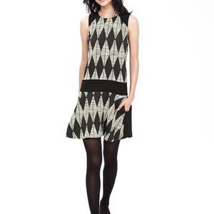 Print B&W diamond jacquard drop-waist dress