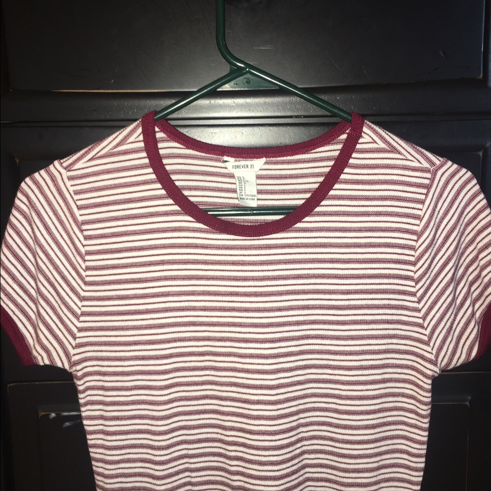 Burgundy & White Striped Ribbed Tee