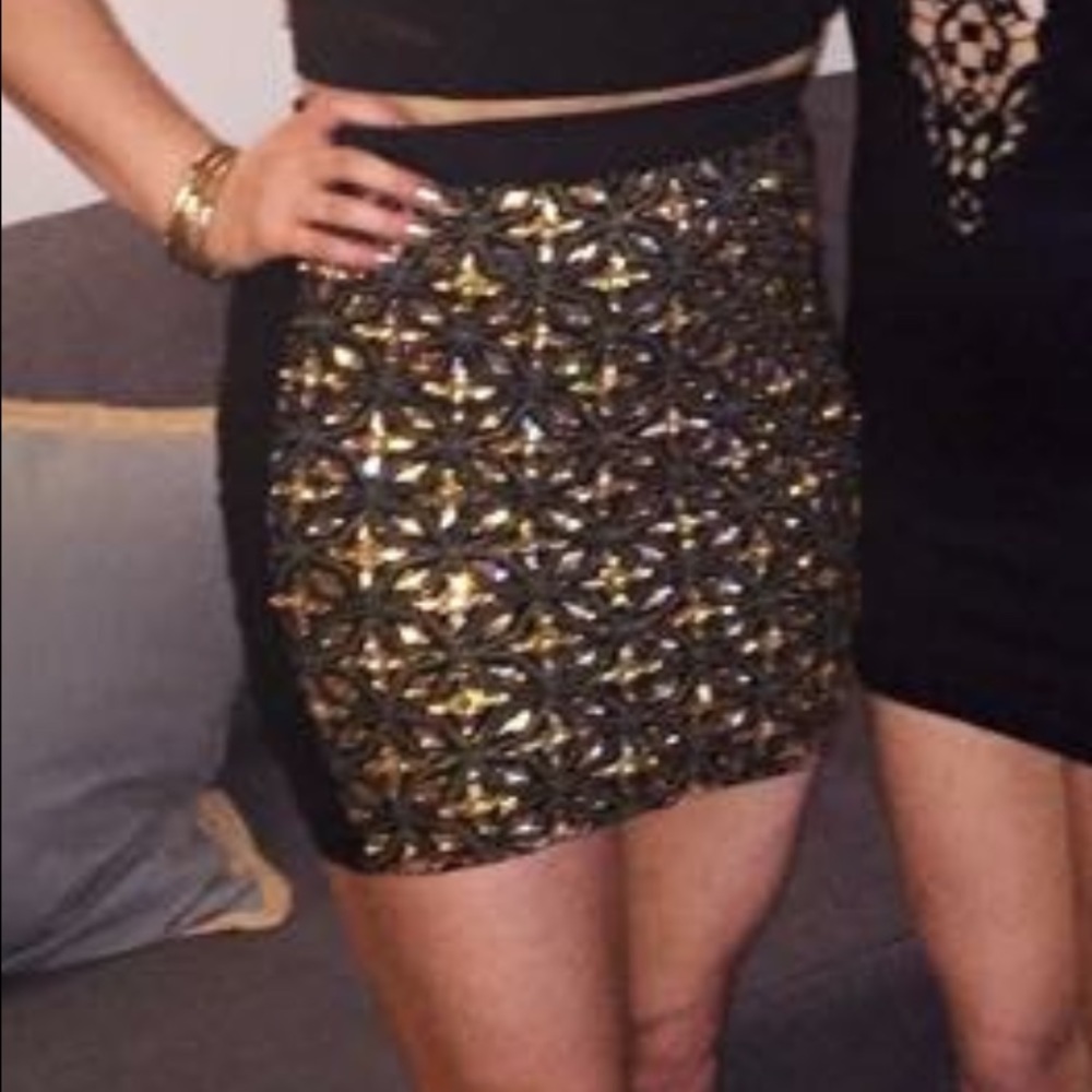 Gold beaded mini skirt