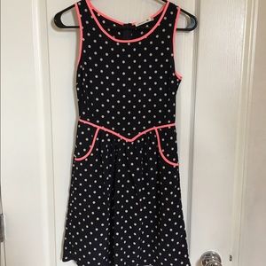Soprano polka dot blue & neon coral trim dress