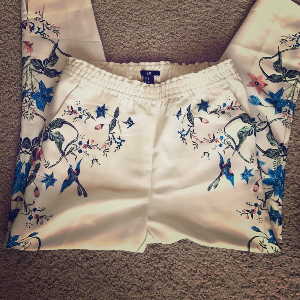 H&M Cream Tailored Harem Floral Pants