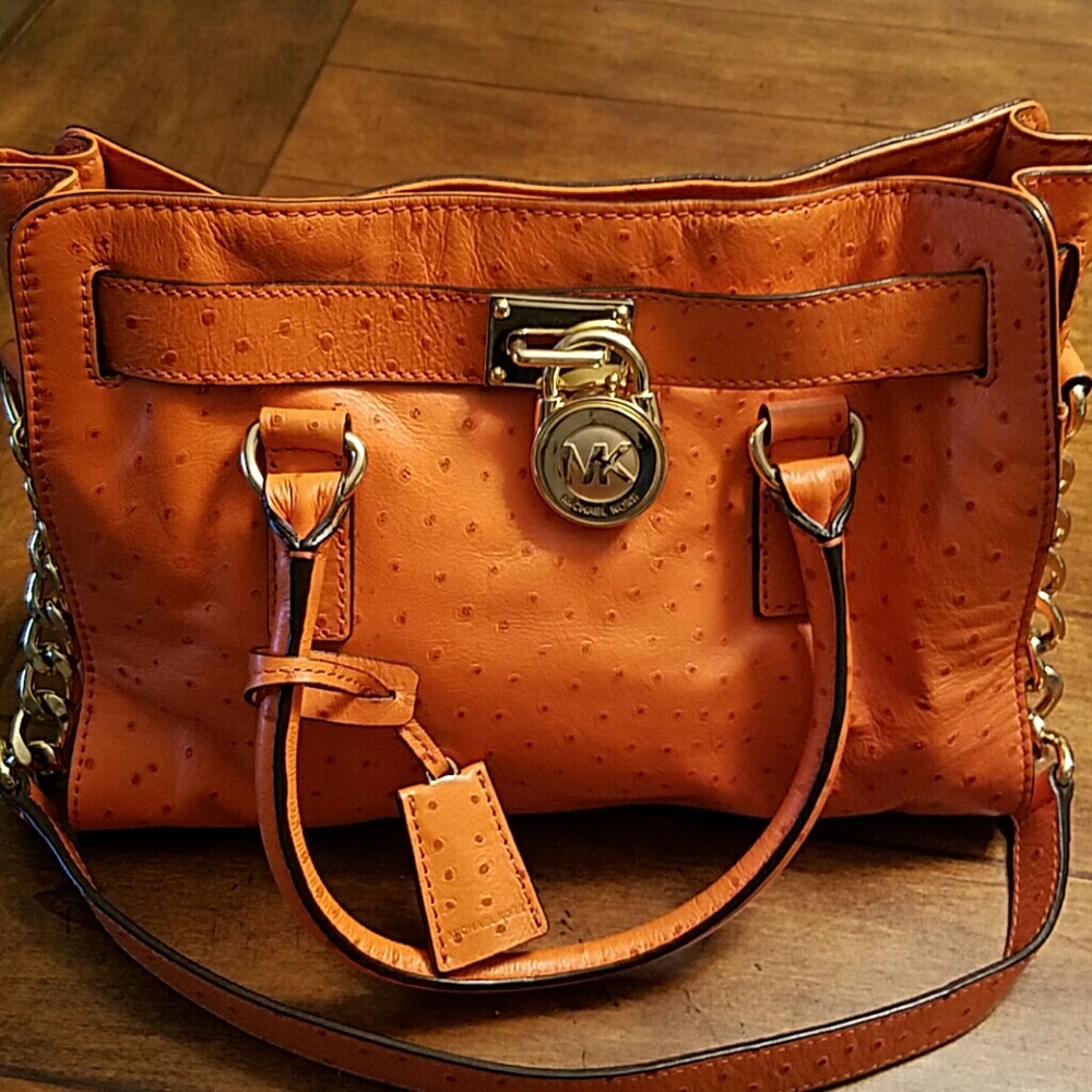 Michael Kors Hamilton East West Orange Ostrich