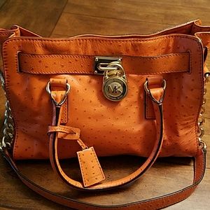 Michael Kors Hamilton East West Orange Ostrich