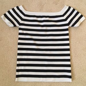 Black & White Striped Off-The-Shoulder Shirt