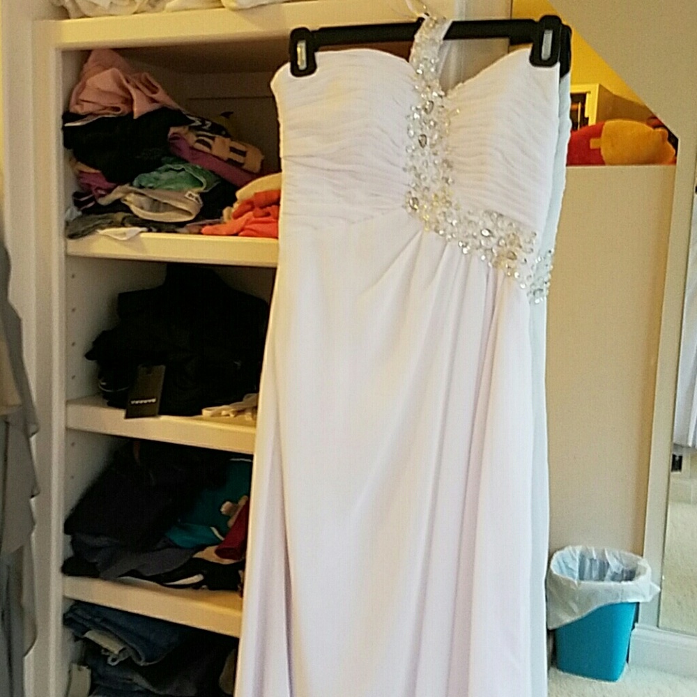 Long white one shoulder Satin gown xs