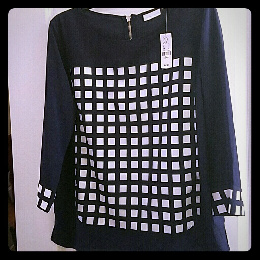 NY&Co Dark Blue Printed Blouse 3/4 Sleeve