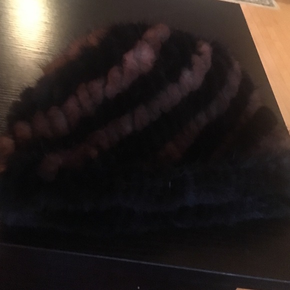 AUTH MINK KNITTED 2 Tone Brown BEANNIE - Picture 3 of 4