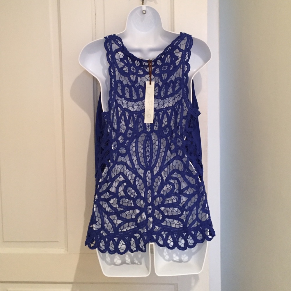 Blue Tank with Open Lace Back!