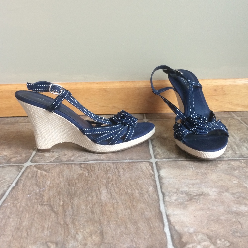 Blue & White Anne Klein Wedge Sandals