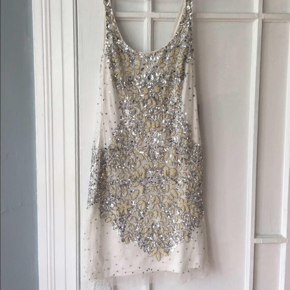 Adrianna Papell White and Gold Tank Dress sz 4