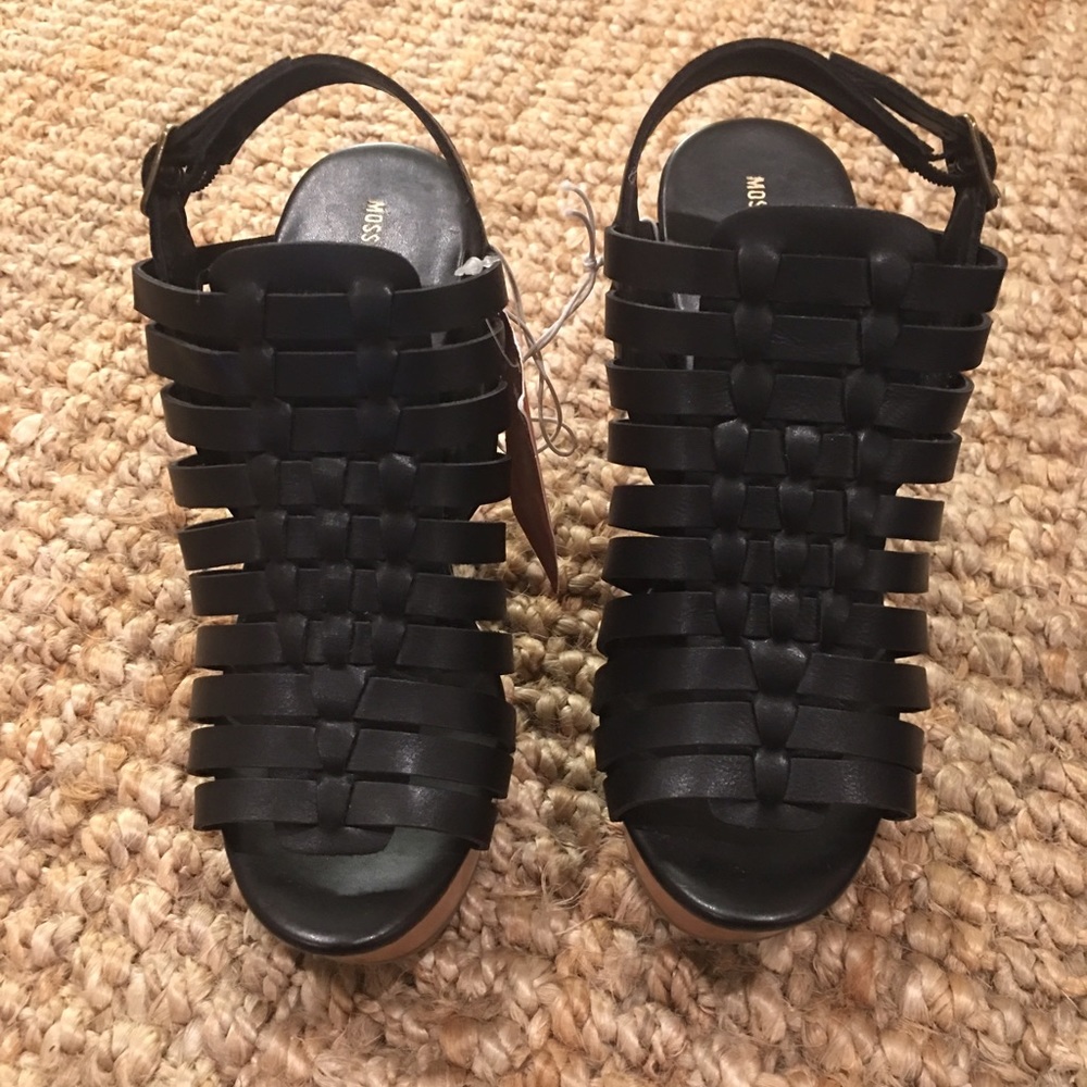 Black wedges with wood heel