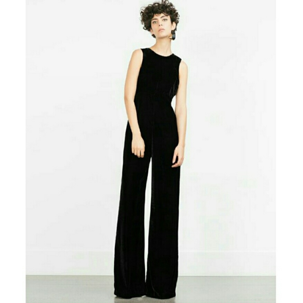 Zara black velvet jumpsuit