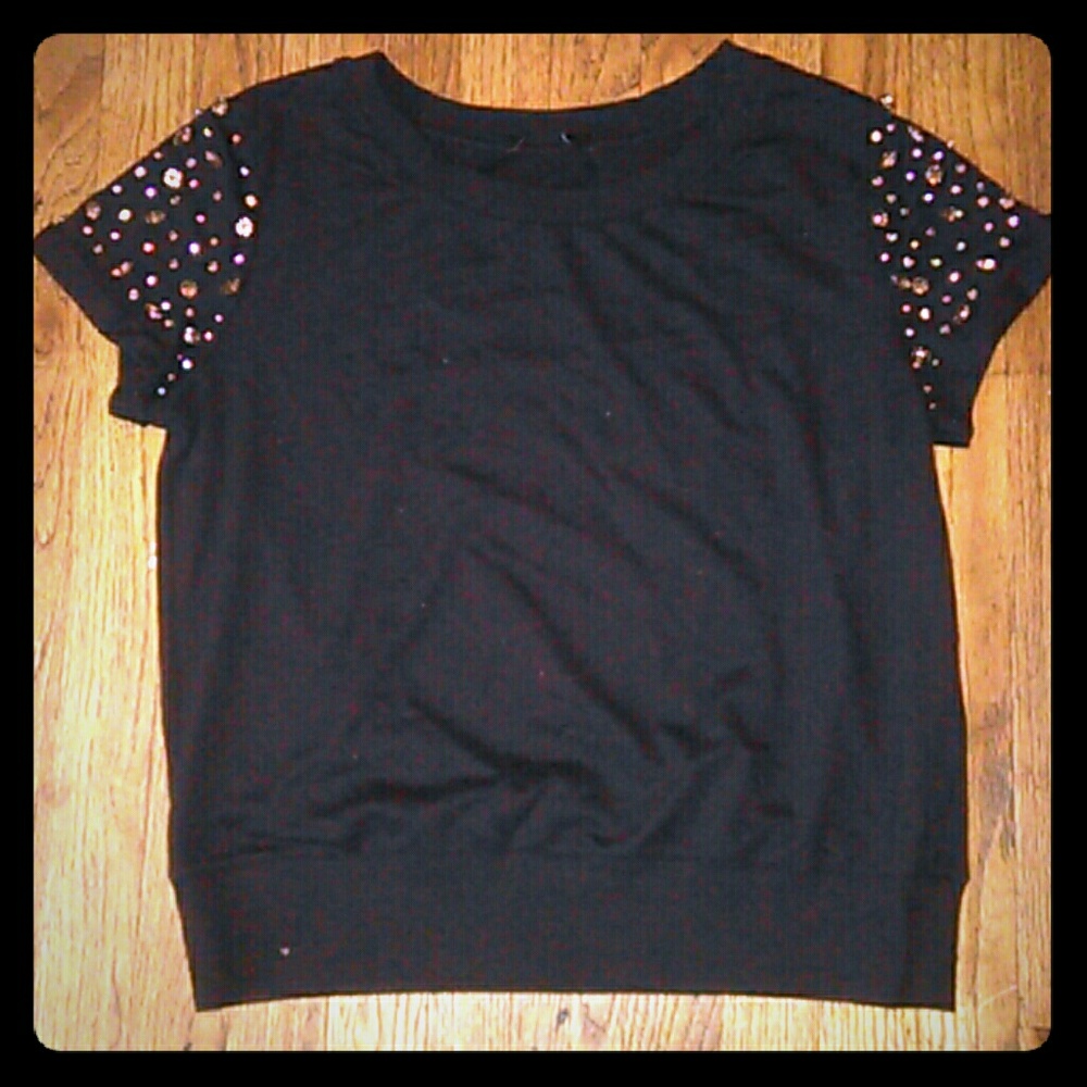 Black Top With Gemstones on the sleeves